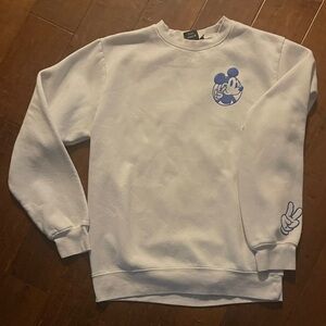 Cream and Blue Mickey Mouse Disney Graphic Crewneck Sweatshirt